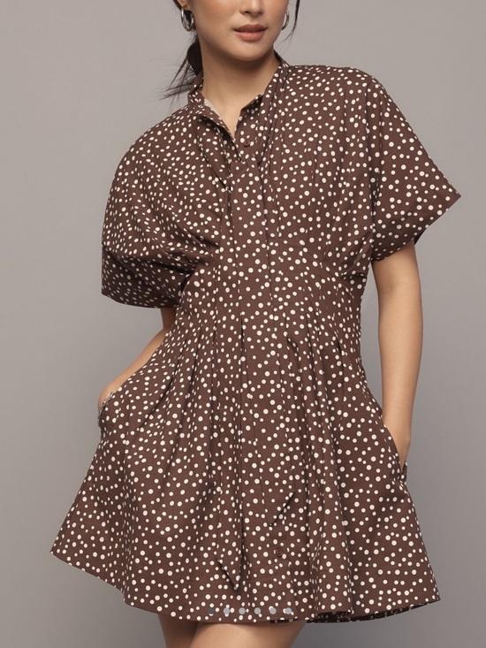 Anthropologie Dresses & Skirts - Exquise Tobie Collared Button-Front Tie-Neck Mini Shirt Dress Anthroplogie NEW